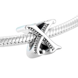 Letter Initial A - Z Charm Alphabet Bead 925 Sterling Silver Letter Charms fit for DIY Charm Bracelet & Necklace (X)