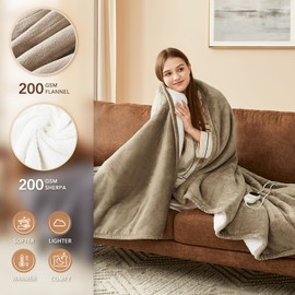 Homemate Electric Heated Blanket Queen - 84"x90" Heating Blanket Queen Size Dual Control 1/2/4/6/8 Hours Auto-Off 10 Heat Level Heat Blanket Over-Heat Protection Flannel Sherpa ETL Certification