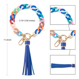 WEWAYSMILE Wristlet Keychain for Women, Acrylic Chain Link Wristlet Keychain Boho Car Keychain with Leather Tassel, Colorful, 280mm