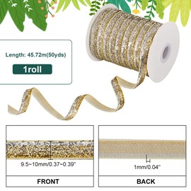 PH PandaHall 50 Yards Metallic Glitter Ribbon, 3/8" (10mm) Golden Sparkle Ribbon Craft Sewing Trim Polyester Glitter Ribbon for Gift Warpping DIY Crafts Wedding Party Christmas Hair Bows
