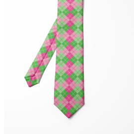 Ambesonne Abstract Men's Tie, Argyle Inspired Classic Print in Lively Tones, 3.7", Pink Lime Green