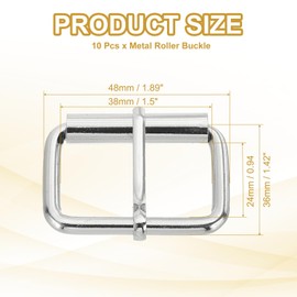 PATIKIL Metal Roller Buckle, 10Pcs 1.5 Inch (38mm) Belts Hardware Multi-Purpose Pin Buckles for Bags Leather Belt Strap DIY Crafts Dog Leash, Silver White