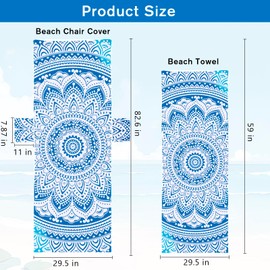 ChezMax Lounge Chair Towel Cover with Side Pockets and Beach Towel Set, Thick and Quick Dry Chaise Beach Chair Cover & Microfiber Fitted Towel for Summer Pool Lounger Sunbathing Hotel (Flower)