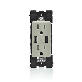 Leviton Renu USB Charger/Tamper-Resistant Duplex Outlet, 15A-125VAC, RUAA1-WS, Wood Smoke