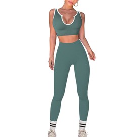 Work Out Sets Womens - Gym Two Piece Outfits 2 Pc Workout Seamless Crop Tank Tops High Waist Yoga Leggings Skinny Pants Blue Medium