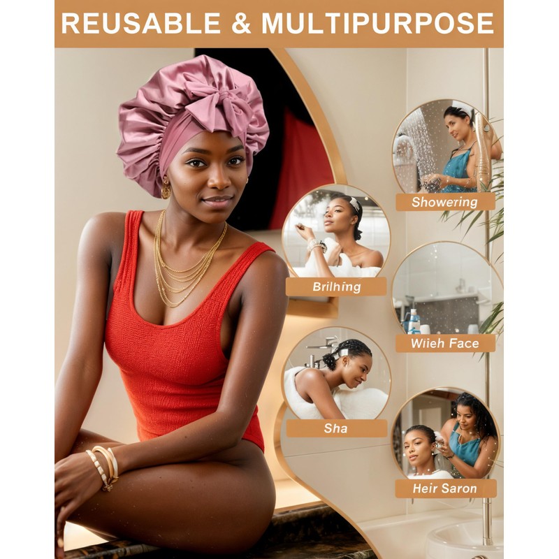 Ducclucc Double Layer Satin Bonnet for Sleeping Hair Bonnet with