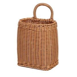 AIMALL Vintage Imitation Rattan Wall-Mounted Kitchen Basket for Ginger and Garlic Storage, Portable Small Flower Basket, Available in Two Sizes