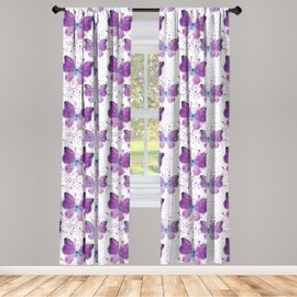 Ambesonne Butterfly Curtains, Surreal Star Patterned Background with Polygonal Butterflies Modern, Window Treatments 2 Panel Set for Living Room Bedroom, Pair of - 28" x 84", Blue Purple