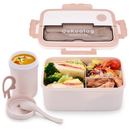 Nineaccy Bento Lunch Box, All-in-One Easy Pack Lunch Box with Compartments for Adults and Kids - 1500ml Plastic Food Container with Lid, Reusable Bento Box Set with Spoon, Fork and Cup (1500ML)