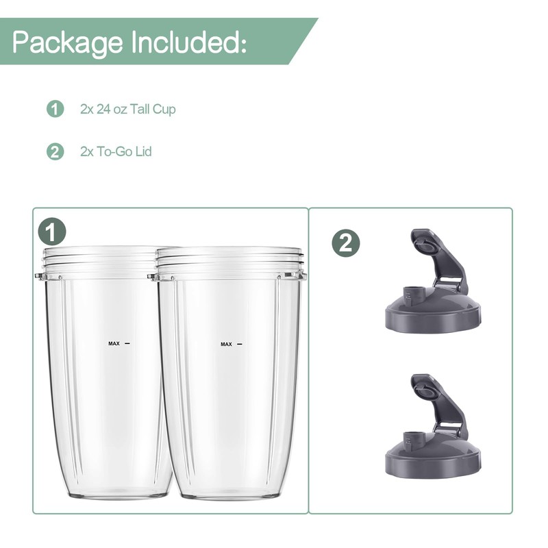 Blender Cups 24oz/32oz Cups with Flip-Top To-Go-Lids Fit for NutriBullet