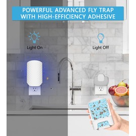 WowCatch Flying Insect Trap for Indoors, Bug Killer Light Trap for Fruit Flies, Gnats, Moths, and Houseflies, 1 Device + 4 Refills, Best Fly Traps for Home, Kitchen, Bedroom, Plant Area, Garages