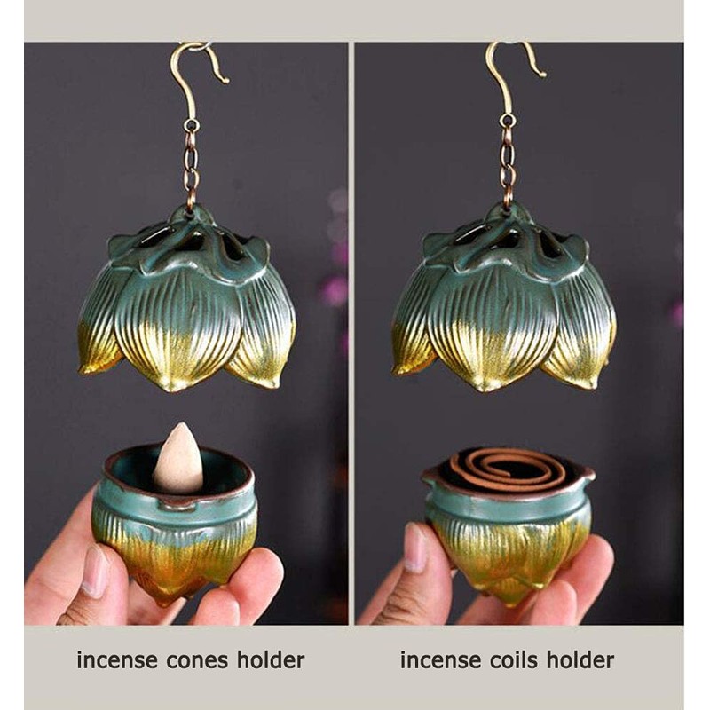 Primst Lotus Furnace Hollow Hanging Ball Incense Burner, Ceramic Backflow