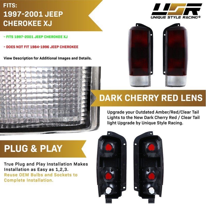 USR DEPO 97-01 Cherokee Dark Cherry Red Smoke Rear Tail