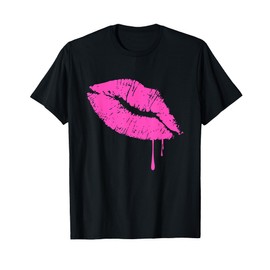 Hot Pink Lips Neon T-shirt 80s Kiss Tee T-Shirt