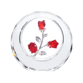 LONGWIN Crystal Tulips Flower Figurines with a Outer Circular Ring, Glass Spring Bouquet Collectible Figurines Home Decor Ornaments - Gift Idea for Mothers Day, Valentine's Day (Ruby)