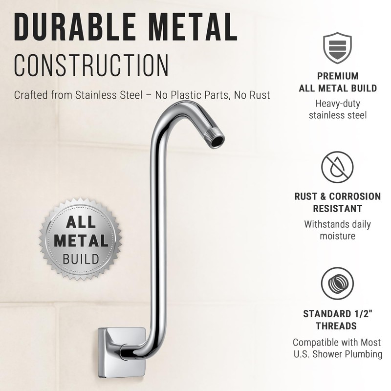 G-Promise All Metal 12-Inch S Shaped Shower Arm with Flange