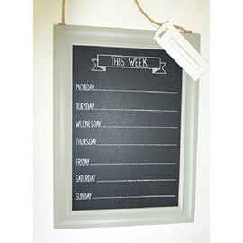 HANGING WEEKLY PLANNER CHALKBOARD PLAQUE BLACKBOARD MEMO MONDAY - SUNDAY + CHALK Grey