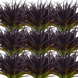 Ruidazon Artificial Fake Grass, 24 PCS Outdoor Faux Plastic Plants Greenery UV Resistant for Outside Home Window Box Garden Office Patio Hanging Planter Front Porch Décor (Dark Purple+Green)