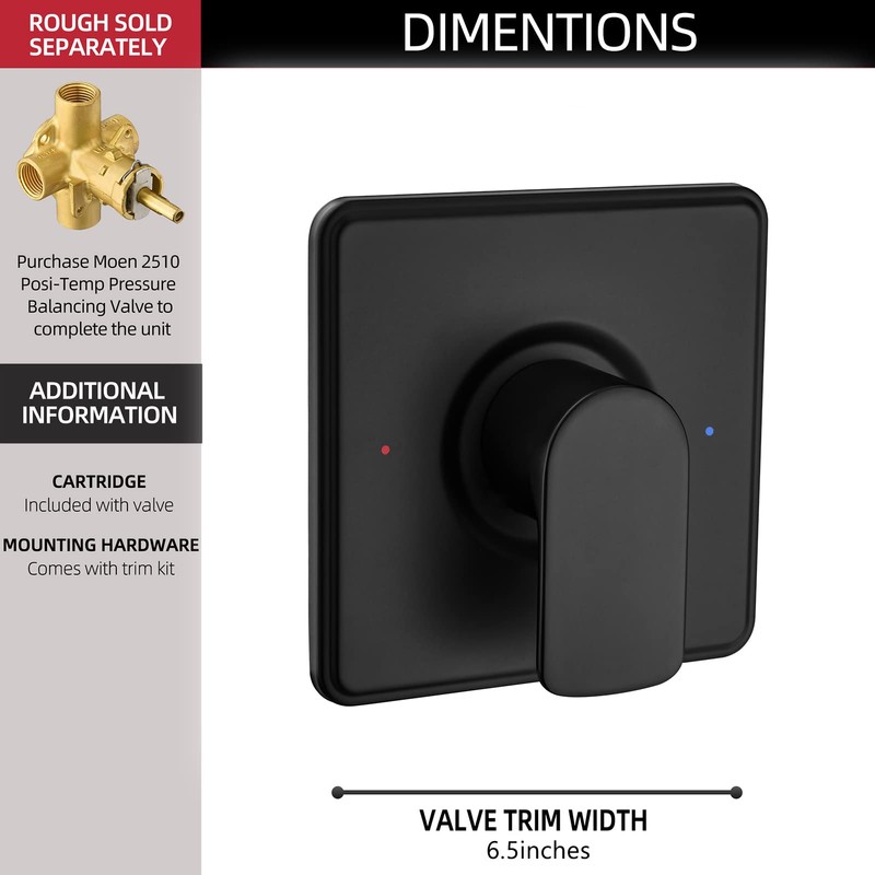 Shower Trim Kit, Compatible with Moen Posi-Temp Valve, Matte Black