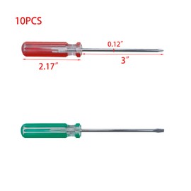 Woogim 5PCS Green Flathead Screwdrivers 5PCS Red Phillips Screwdrivers 3mm Precision Screwdriver Set with 3 Inch Steel Shaft for Repair Home Improvement Craft