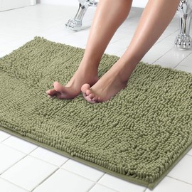 ITSOFT Chenille Bath Mat, Non Slip Bathroom Mat, Absorbent & Machine Washable Toilet Mat, Soft Plush Bathroom Rug, Sage Green, 50 x 60 cm (Rectangular)
