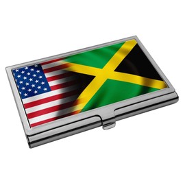 Premium Stainless Steel Business Card Holder - Flag of Jamaica (Jamaican) - Waves/USA