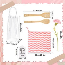 Fanfanwin 12 Sets Baby Shower Game Prizes for Winners Prize, Bamboo Spatulas Spoons with Gift Bags, Towel, Thank You Tags and Artificial Plant or Flower for Wedding Bridal Shower Party Favor(Pink)