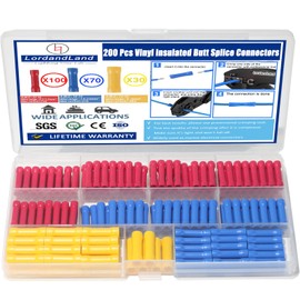 200 Pcs Butt Splice Connectors Kit 22-10 AWG Electrical Crimp Terminal Connector Kits Assorted Butt Splice Crimp Connectors Wiring Straight Crimps Terminals for 22,20,18,16,14,12,10 Gauge Wires