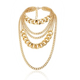 Aonklot Punk Chunky Necklaces Layered Cuban Link Chain Statement Necklace Gold Silver Layered Necklace Jewelry for Women