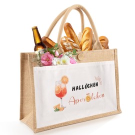 Begonia Aperol Gift Bag, 30 x 22 x 13 cm Jute Bag for Women, Women's Beach Bag, Aperol Spritz Accessories, Foldable Waterproof Shopping Bag, Tour with Button for Girlfriend, Colleague, Aperol Lovers