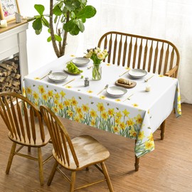 Horaldaily Spring Tablecloth 60×84 Inch Rectangular, Winter Jasmine Yellow Washable Seasonal Table Cover for Party Picnic Dinner Decor