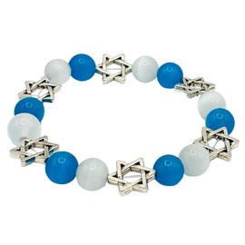 Jewish Bracelet for Women & Men - Am Y'Israel Chai 10mm Blue Agate, Cat's Eye Stone, & Star of David Bracelet - 8cm Israel Bracelet for Judaica Gifts & More - Judaic Gems Jewish Jewelry for Women