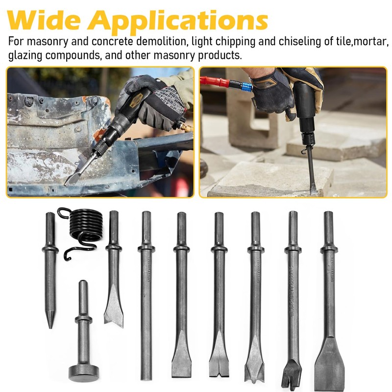 Socpuro 10Pcs Air Hammer Bits Set, Pneumatic Chisel Tools with