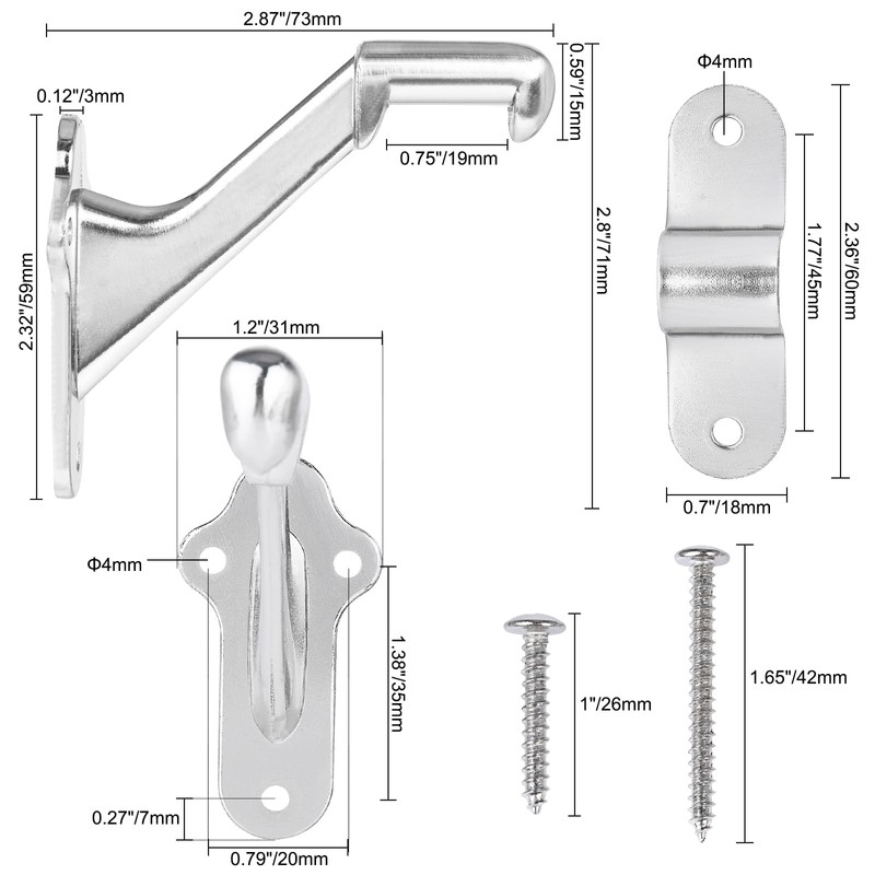 RealPlus Handrail Bracket 3" Staircase Hand Rail Brackets Wall Mounted