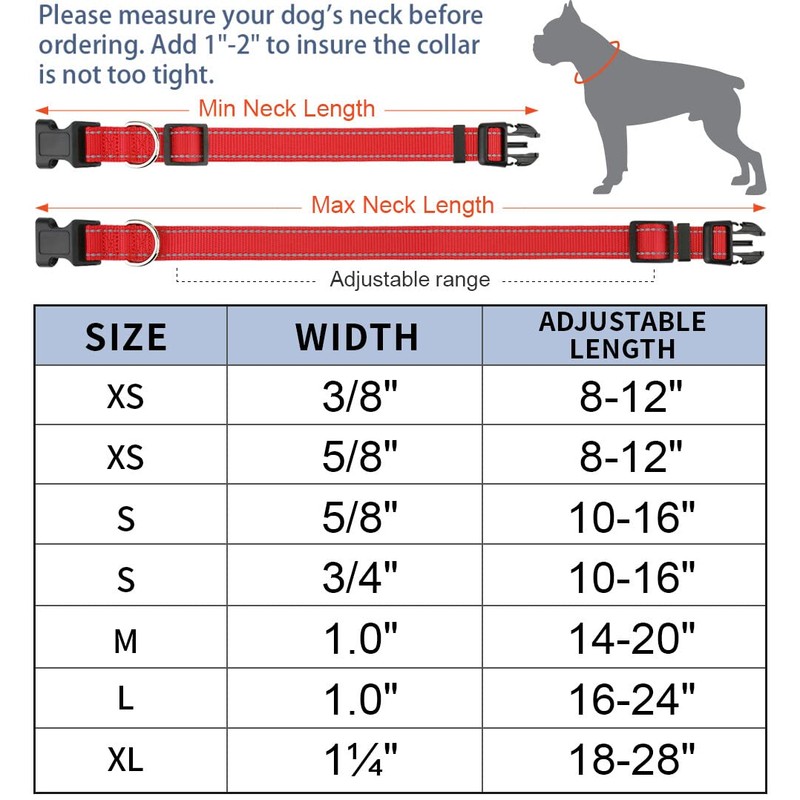 Taglory Reflective Adjustable Dog Collars for Puppy Small Medium Large