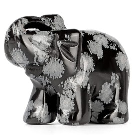 SMQ Snowflake Stone Crystal Elephant Statue,Hand Carved Quartz Healing Gemstone Elephant Figurine Crafts Gifts Collectible Decor for Home Office Desk(2Inches)