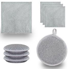 FISH DRAGATE Pack of 8 Cleaning Cloths, Two Types of Cleaning Cloths, Multi-Purpose Wire Tea Towels for Wet and Dry, Reusable Dishcloths, Tea Towels for Kitchen, Household, Pan