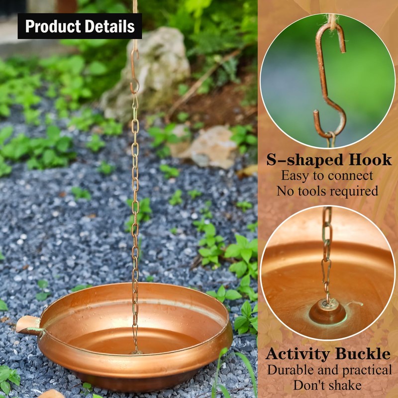 MOCOME Metal Rain Chain Basin, Antique Copper, 12.9" Diameter, 4"