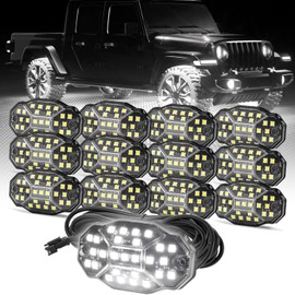 Winunite 12 Pods Quick Connect White Rock Lights, 27 Full Beam Angle Chips, 4M Extension Wires Each Light, 6000K Pure White, IP67 Waterproof Fits for Trucks Trailer SUV ATV UTV