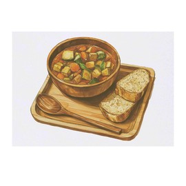 'Vegetable Stew with Sourdough Toast' Temporary Tattoo - Water Resistant, Skin-Safe, Non-Toxic Transfer (TO00083819)