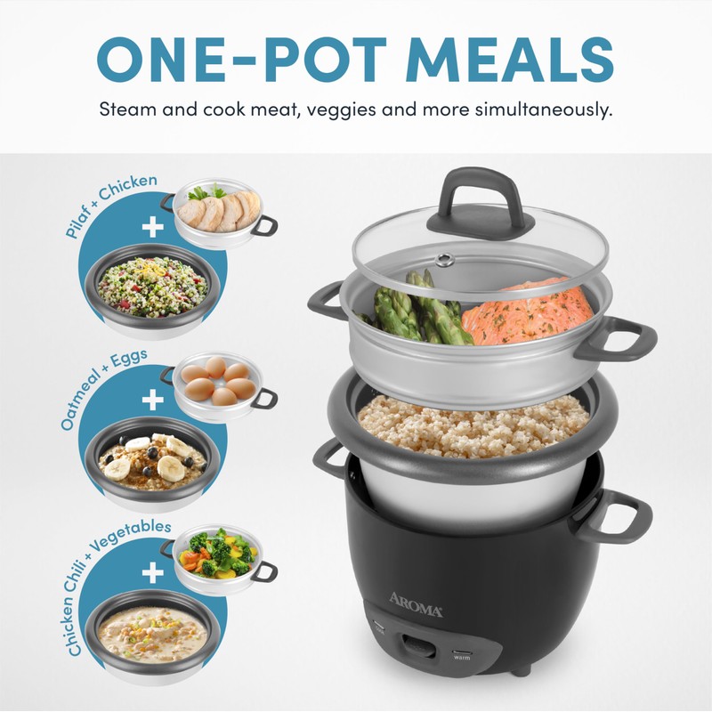 Aroma Housewares 6-Cup (Cooked) Pot-Style Rice Cooker and Food Steamer,