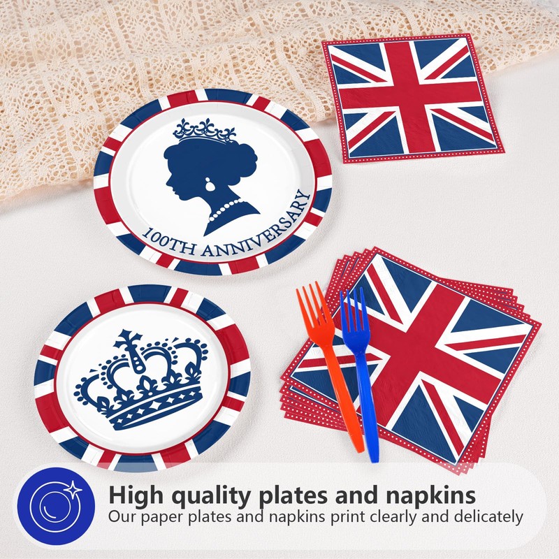 96Pcs Britain UK England Flag Party Decorations, Serves 24