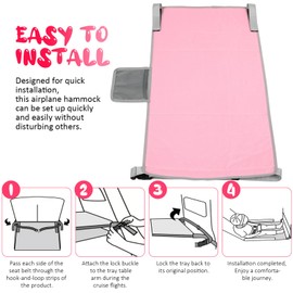 Cabilock Toddler Airplane Bed, Portable Kids Airplane Seat Extender, Plane Bed Soft Footrest Hammock Travel Essentials for Flying Flights Must-Have, Pink