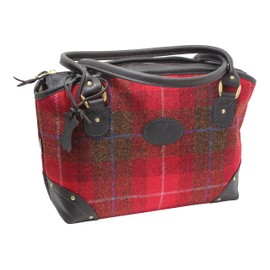 Wild Scottish Deerskin Designer Leather Red Tartan Check Harris Tweed Large Sophie Tote Bag