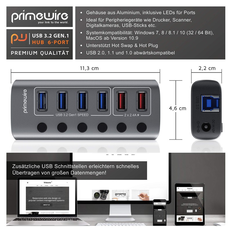 CSL - USB 3.2 Gen.1 6 Port Hub Active Switchable