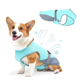 COMFPET Dog Cooling Vest for Summer, Lightweight Jacket Dog Cooling Shirt, UV Protection Cooling Harness for Outdoor Activity with Breathable Mesh (Blue, Medium)