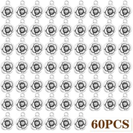 BronaGrand 60pcs Antique Silver Rose Flower Charms Tibetan Alloy Vintage Dangle Flower Pendants Necklace Bracelet Charms for Christmas Valentine's Gifts