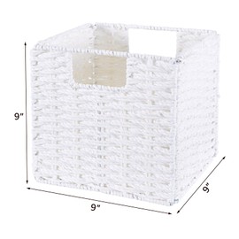 LGENHOOM Wicker Storage Baskets Foldable Cubby Storage Bins with Built-in Handles Handwoven Paper Rope Storage Baskets 2 Pack (9″×9″×9″)