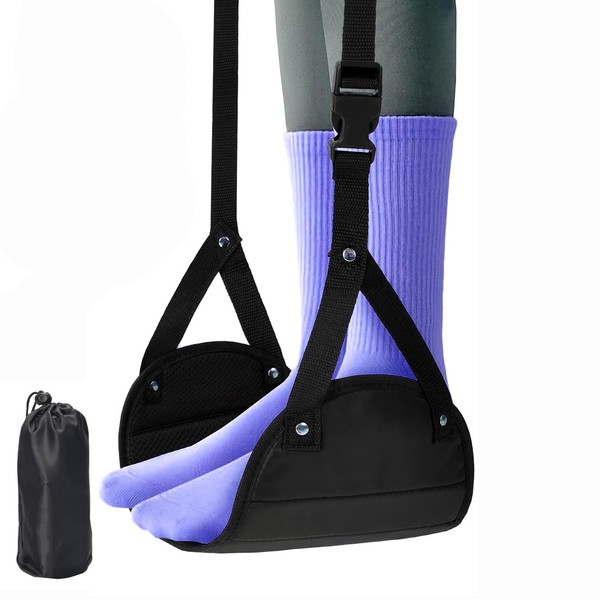 Airplane Travel-Essentials,1-PackAirplane Foot Hammock with Memory Foam,Portable Length Adjustable Relax