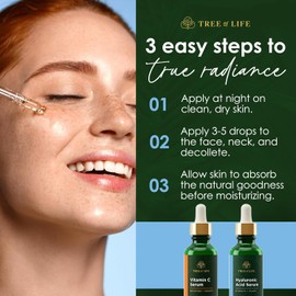 Tree of Life Beauty Facial Skin Care Set, Brightening, Firming, Hydrating, Dry Face, Dermatologist Tested - Vitamin C and Hyaluronic Acid Facial Serum - Skin Care Kit, 2 count of 1 Fl Oz